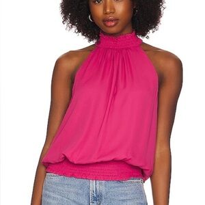 Revolve Karisa Smocked Neck Tank Top Barbie Hot Pink Halter Casual Resortwear